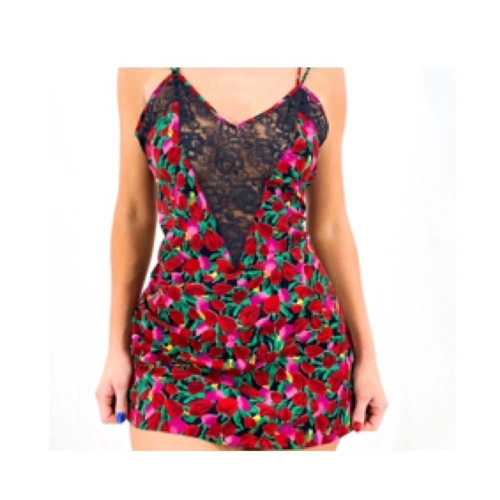 Victoria’s Secret vintage gold label floral slip with trim lace L